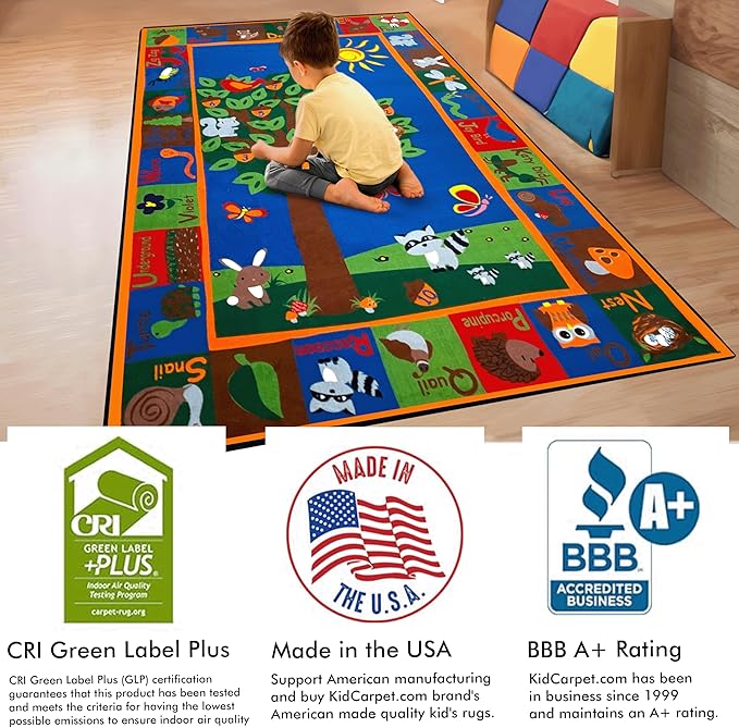 KIDCARPET.COM Forest Fun Rectangle Classroom Rug | Bordered Area Rug for Preschool Daycare Learning, 6' x 8'6"