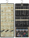 GMAK Hanging Jewelry Organizer with Hanger Metal Hooks, Double-Sided Jewelry Holder Accessories Organizer Storage Roll for Jewelry, Earrings, Bracelets, Necklaces, Rings - Black