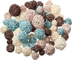 Patelai 72 Pcs Wicker Rattan Balls Decorative Balls for Vase Centerpiece Bowls Orbs Filler for Spring Summer Craft Home Decor, 4 Sizes(Light Blue, Light Brown, Dark Brown, White)