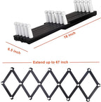 Dseap Accordian Wall Hanger: Wooden Coat Rack Wall Mounted, Hat Racks for Baseball Caps, Mug Rack, 16 Peg Hooks, Black & White
