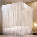 4 Corners Post Princess Curtains Bed Canopy for Girls 8 Panels Curtain- Double Layer Sheer Mesh Canopies Drapes Girls Room Decor (8P-White/White, 4P(43"x82") W+4P(43"x82") L/(King))