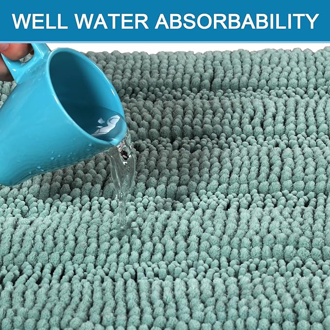 Non Slip Thick Shaggy Chenille Bathroom Rug Mat Set Extra Soft and Absorbent Striped Floor Rugs, 2 Piece, Machine-Washable