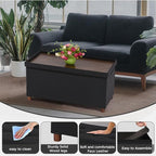 Ottoman Storage Bench with Tray - Bedroom Foot Stool & Coffee Table Lid - Black Leather, 30" Inch
