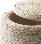 Casafield 17" Round Storage Ottoman with Lid - Whitewash, Handwoven Water Hyacinth Footstool for Living Room, Bedroom, Bathroom, Home Office