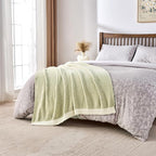 CozeCube Super Soft Fullfy Microfiber Reversible Knitted Blankets, Warm Cozy Fuzzy Plush Throw, Sage Green and White Melange Throw Blanket for Couch Bed Sofa, 60" x 80"