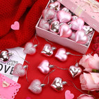 JULMELON 24 Pieces Valentine’s Day Heart Shaped Ornaments, 3D Heart Shaped Bulk Hanging Ornaments, Glossy and Matt Glitter Hearts Hanging Decorations for Valentines Day Tree Decorations Party Home