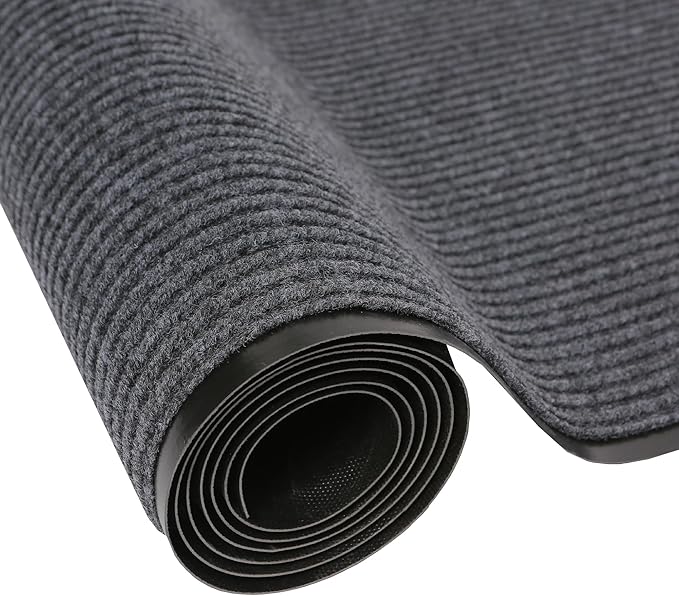 3x10Ft Commercial Indoor Outdoor Rug Grey Brush Step Entrance Floor Mat Commercial Runner Rugs with Rubber Backing for Hallways