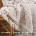 Ultra Soft Cozy Sherpa Throw Blanket, Light Weight Warm Decorative Throw Blanket with Tassel, 2 Tones Ombre Light Brown Pattern Reversible Boho Style Blanket for Sofa, Couch, Bedroom,Travel, 60”x80”
