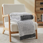 EMME Soft Sherpa Fleece Blanket with Tassel, Reversible Plush Fluffy Large Blanket, Light Weight Warm Decorative Boho Blanket Cover for Sofa, Couch, Bedroom,Travel(Tassel Grey,60"x80")