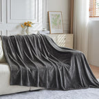 NEWCOSPLAY Super Soft Queen Blanket Dark Grey Premium Silky Flannel Fleece Leaves Pattern Lightweight Bed Blanket All Season Use (Dark Grey, Queen(90"x90"))
