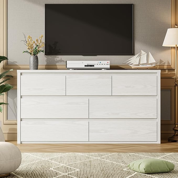 GarveeHome 7 Drawer Dresser for Bedroom, Wide Modern Chest of Drawers, Large Wood Dresser Wooden Storage Organizer for Living Room, Hallway Entryway