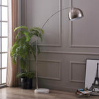 Teamson Home Arquer 68.1" Arc Floor Lamp for Living Rooms, Home Offices, Dining Rooms, Bedrooms with Faux White Marble Base and Nickel Bell Shade