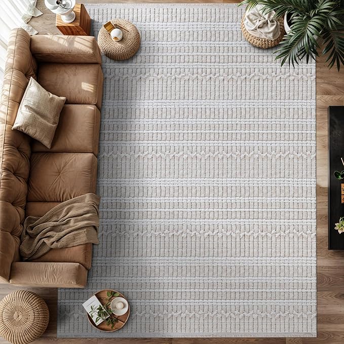 Modern Indoor Rug Stripe 8x10 Area Rugs for Living Room Luxury Kitchen Bedroom Durable Soft Geometric Durable Low and High Pile Stain Resistant Non Shedding Area Carpet 8x10
