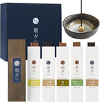Asayu Japan Incense Gift Set - Natural Scent Collection - Ceramic Holder + 5 Authentic Japanese Incense Sticks (20g Each) - Made in Japan - for Yoga, Meditation & Relaxation