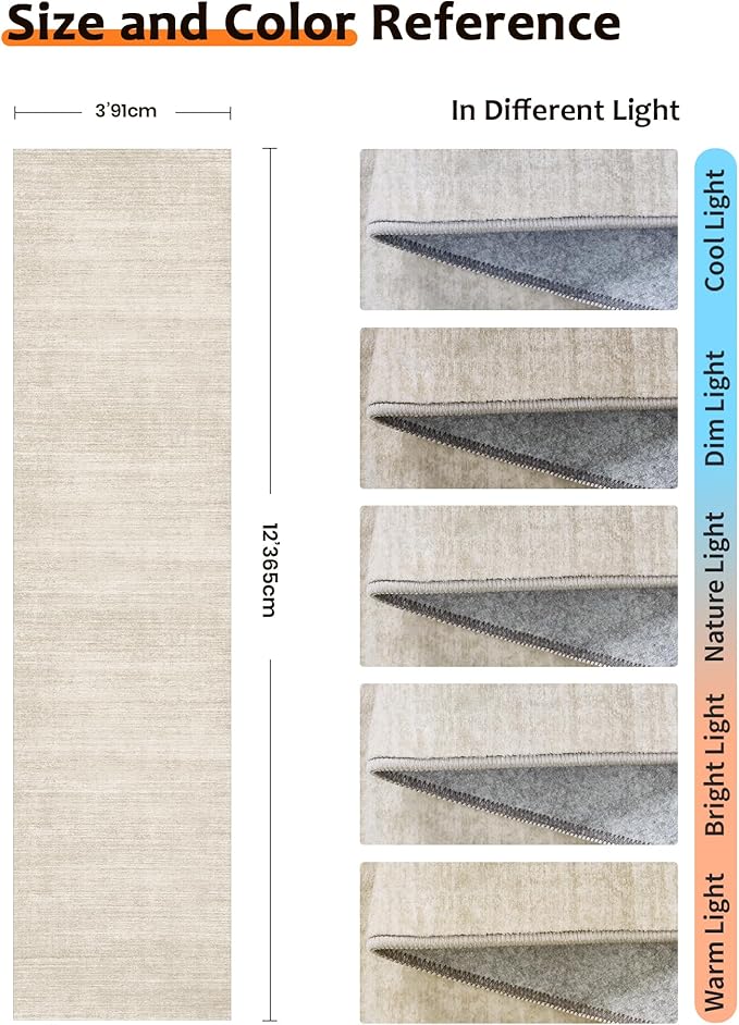 Art&Tuft Non-Slip Runner Rug - 3x12 Runner Rug Washable Low-Pile Rugs Runners, Soft Distressed Carpet Runner for Bedroom Bathroom Kitchen Laundry Living Room, Beige