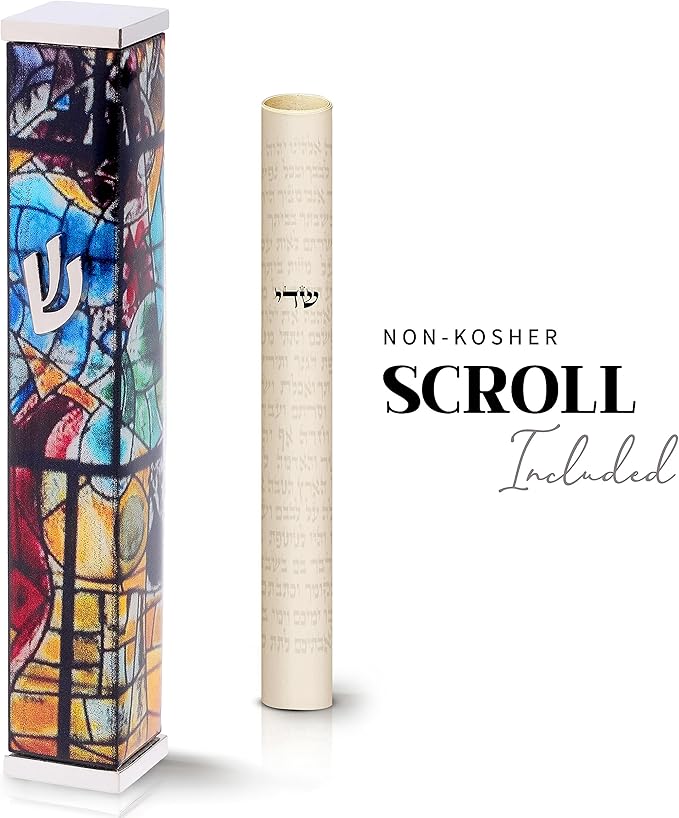 SURI Mezuzah for Door with Printed Scroll Inside | 4" Modern Mezuzah Case (Silver Yellow)