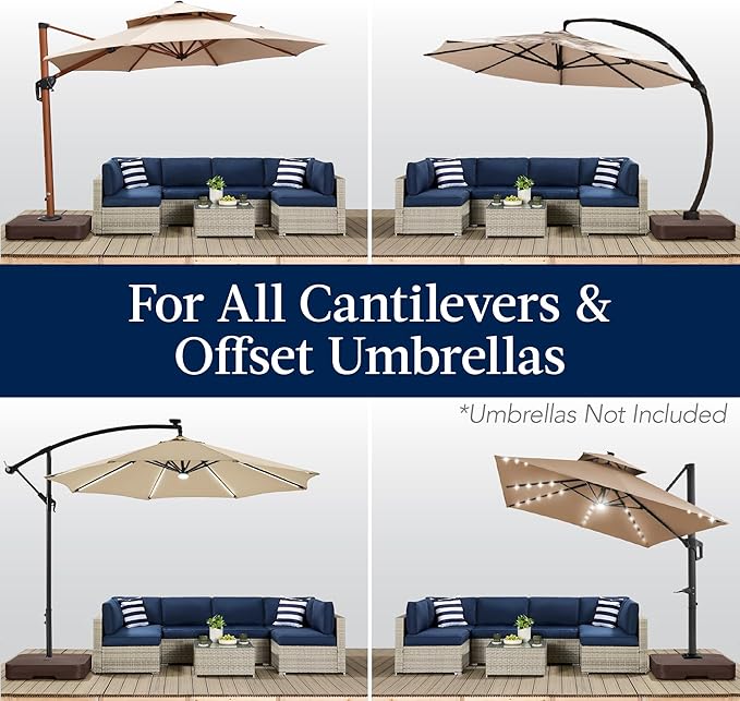 Best Choice Products 330lb Cantilever Offset Patio Umbrella Base, Heavy-Duty Outdoor Stand, Sand Water Fillable Weights Set w/Easy-Fill Spouts – Brown