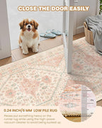 Runner Rug 2x10, Ultra-Thin Kitchen Rugs Non Slip Washable Rugs for Entryway Rug, Kitchen Runner Low Pile Vintage Soft Carpets for Living Room, Bathroom Bedroom (Pink,2'x10')