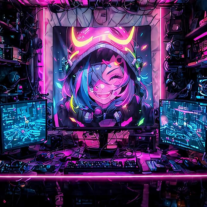 HOUHUANG Anime Fluorescent Tapestry - 59x59 Inches Large Wall Hanging for Room Decoration, Glow-in-the-Dark Trippy Boho Style with Blacklight Effects, Perfect for Bedroom and Custom Tapestry Lovers (Hell girl)