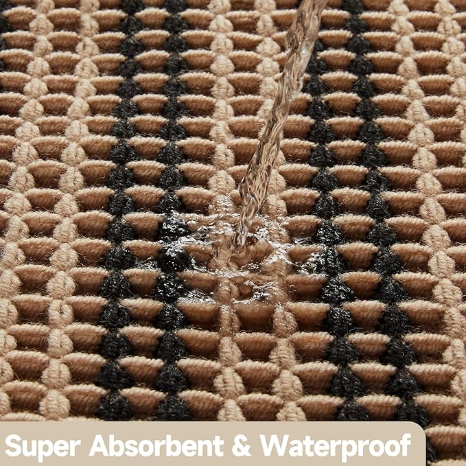 Waffle Bath Mat, Boho Bathroom Rugs Non Slip Washable Super Absorbent Quick Dry Bath Mat Farmhouse Bathroom Decor, 48"x24" Black and Khaki