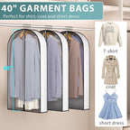 40” Garment Bags for Hanging Clothes 4” Gusseted - with Clear Window, Breathable Fabric, Metal Zipper, Suit Coat Dress Protector for Clothes Closet storage, Season Off, Moving, 3 Pack