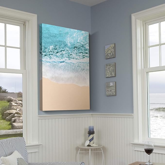 Renditions Gallery Canvas Nature Wall Art Modern Paintings Decorations Blue Sandy Beach Ocean Romantic Wall Hanging Artwork Prints for Bedroom Living Room Office Kitchen - 24"x36" LT06