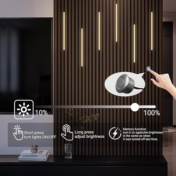 HAMRVL Black LED Recessed Lighting Kit - 6 PCS 16-Inch 3000k Dimmable Warm White LED Lights with Touch Switch, Wall Panel Light for Wood Slat Wall Panels, Headboards, Stairs, Under Cabinet, Home Decor
