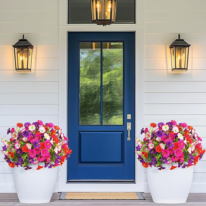 MARTINE MALL 12 Bundles Look Real Artificial Flowers for Outdoors, Realistic Fake Outdoor Flowers, UV Resistant Silk Petunia Flowers for Outside Faux Flowers Plants for Outdoor Porch, Mix Colors