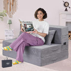 Folding Sofa Bed, 4 in 1 Convertible Sleeper Chair with Pillow, Twin Memory Foam Fold Out Chair Bed, Modern Floor Futon Sofa Couch Mattress for Living Room/Guest/Apartment, Light Gray