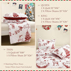 Exclusivo Mezcla Reversible Christmas Quilts Queen Size, Red Bedspread Lightweight Coverlet Winter Quilt Bedding Set with Printed Trees Reindeer Wreaths Pattern (1 Quilt, 2 Pillow Shams)