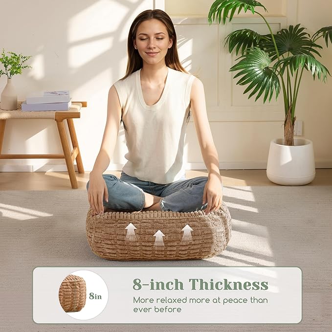 8" Washable Floor Pillow Cushion for Adults, Meditation Cushion Pillow, Removable Tufted Blended Corduroy Cover, Large Square Floor Sitting for Tatami Living Room or Yoga, 22x22 Inch, Machine Washable