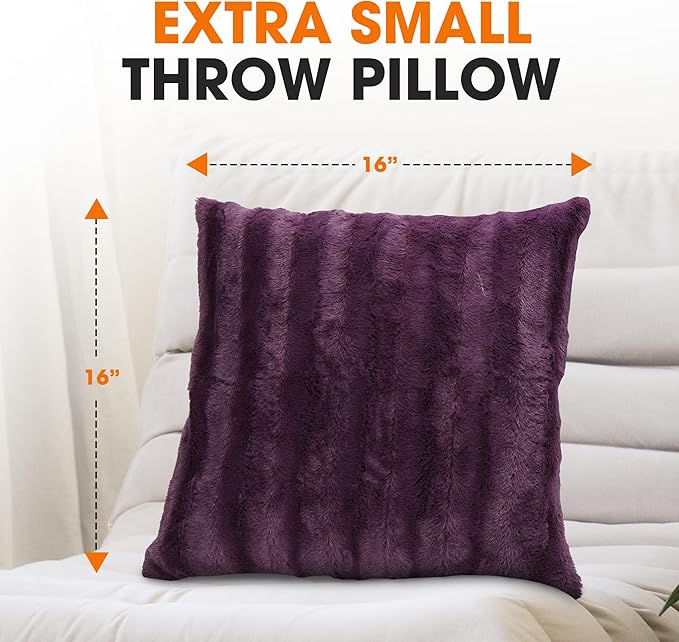 Cheer Collection Faux Fur Throw Pillows - Decorative Pillows for Couch, Bed Throw Pillows, Purple Accent Pillows for Bedroom or Living Room Aesthetic, Set of 2 Furry Throw Pillows, 16" x 16"