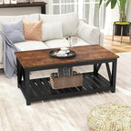 ChooChoo Black Coffee Table, Rustic Vintage Table with Shelf for Living Room, 40 Inch