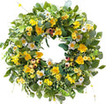 Spring Summer Wreath for Front Door, 23 inch Artificial Floral Wreaths with Green Leaves Daisy Realistic Berry Narcissus for Porch Patio Garden, Indoor Outdoor door Wall Decor Party Holiday Decoration