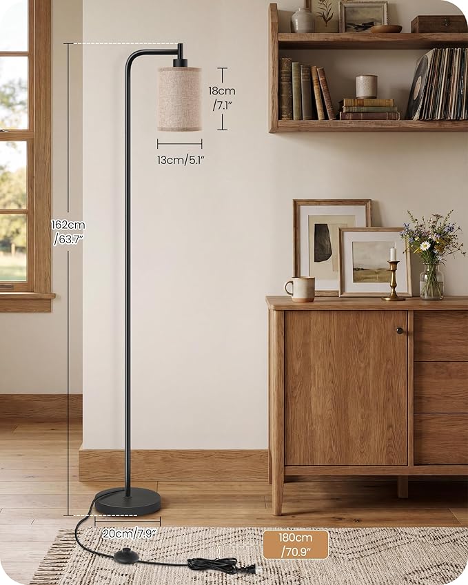 Dimmable Floor Lamp for Living Room with Remote and Foot Switch, Modern Standing, Corner Lamp,10W Bulb 3 Color Temperatures, for Bedroom, Office, Corner, ETL Listed, Black and Beige E19LD05