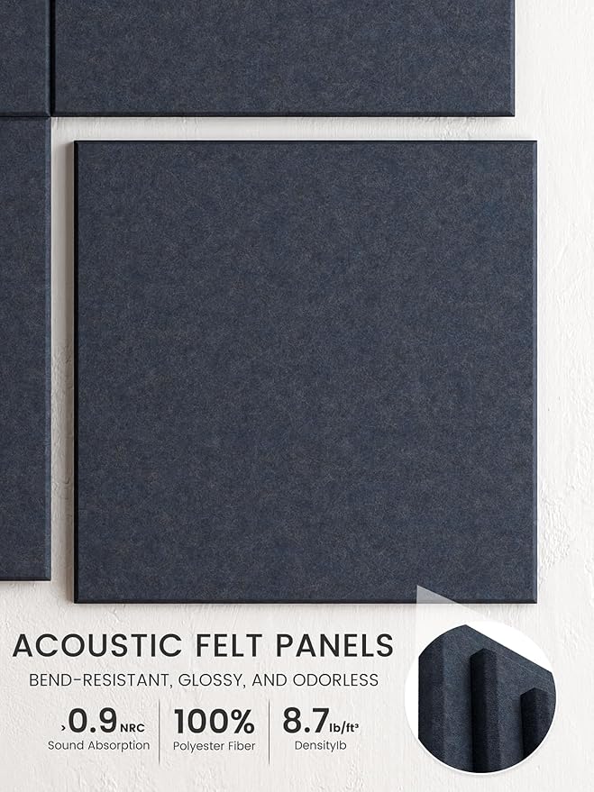 Bumusty Large Cork Board 48" x 36" Alternative - 12 Pack Felt Wall Tiles with 70 Safe Removable Adhesive Tabs, 30 Pushpins, Cork Boards for Walls Bulletin Board Office Decor (Deep Charcoal Blue)