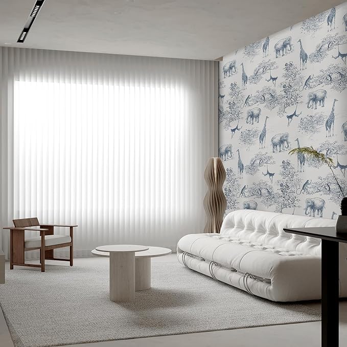Animal Pattern Peel and Stick Wallpaper - 17.5"x500" Extra Long Blue White Vinyl, Self-Adhesive Removable Wallpaper for Kids Room, Furniture - DIY Friendly