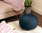REDEARTH · Round Pouf Bean Bag Ottoman - Foot Stool Hand Knitted - Home Decor Pouffe Stuffed - Cable Boho Poof Beanbag Footrest for Living Room - Nursery - Bedroom - Patio (19.5"x19.5"x14") - Teal