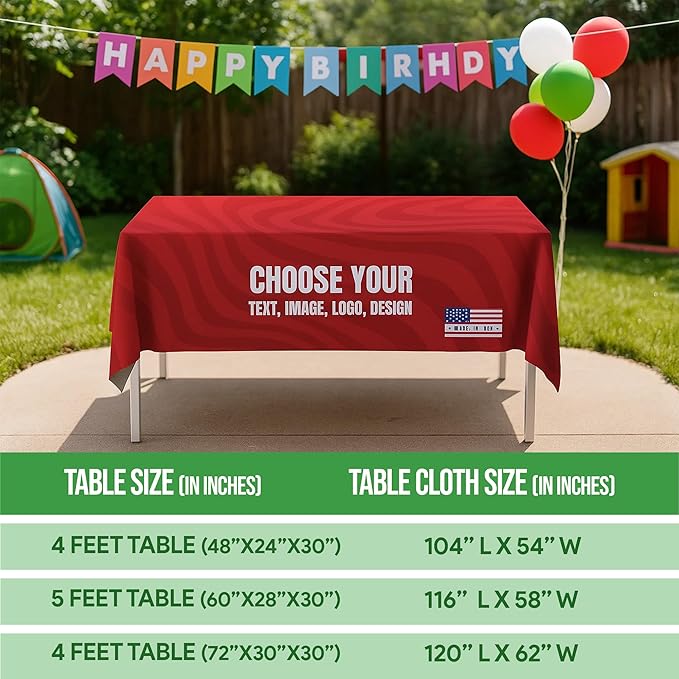 Custom Table Cloth for 4ft/5ft/6ft Table by BCB Print | Personalize with Business Logo/Image/Text | Trade Shows, Events & Weddings | HD Printed Custom Table Sign | Express Dispatch+Ship | Made in USA