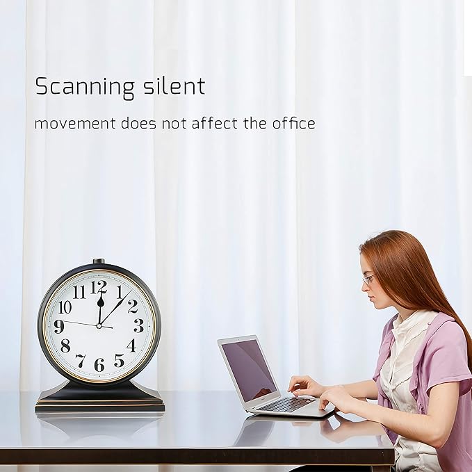 Silent Desk Clock - European Style Retro Clock with 10 Inch Dial, Easy to Read for Living Room or Bedroom