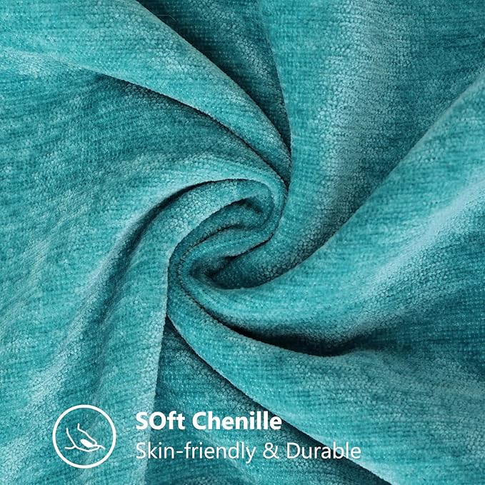 decorUhome Spring Chenille Soft Cozy Throw Pillow Covers 12x20 Set of 2, Modern Farmhouse Boho Velvet Decorative Pillow Cases with Stitched Edge for Couch Sofa Bed Home Decor, Turquoise