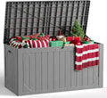 Outdoor Storage Box, 100 Gallon Deck Box Outdoor Storage Bench Outside Waterproof Resin Storage Bench, Lockable Patio Cushions, Garden Tools Storage For Furniture, UV Resistant(Gray)