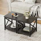 ChooChoo End Tables Set of 2, 24 Inch End Table with 2-Tier Storage Shelf, Side Table for Living Room, Wood Nightstand for Bedroom, Office, Painted Surface, Black