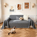 Couch Cover for Dogs, Non Slip Sofa Cover, Washable Couch Covers, 2 Cushion Sofa for Dogs Furniture Protector with Tassels Chenille Sofa Covers for Pets (Vertical Pattern Dark Gray)