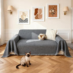 Couch Cover for Dogs, Non Slip Sofa Cover, Washable Couch Covers, 2 Cushion Sofa for Dogs Furniture Protector with Tassels Chenille Sofa Covers for Pets (Vertical Pattern Dark Gray)