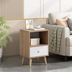 JAXPETY Nightstands Set of 2, Night Stand with Drawer and Open Storage Shelf, Bedside Tables with Solid Wood Legs, End Table, Side Table, for Bedroom (Natural)