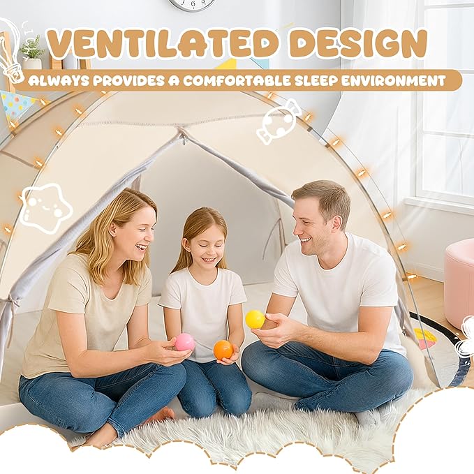 LEEDOR Bed Canopy for Kids/Adults,Mosquito Net & Privacy Tent 2-in-1 Bed Tent, Mesh & Blackout Cloth Double Design Dream Tent,Indoor Safety Bed Tent for Girls/Boys Full & String Lights (No Mattress)