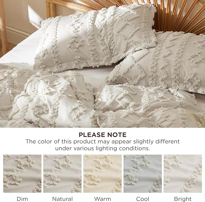 Bedsure Boho Duvet Cover Queen Size, Soft & Comfortable Elegant Design Boho Bedding for Decoration, Machine Washable Comforter Cover for All Seasons,Includes 1 Duvet Cover & 2 Pillow Shams,Linen