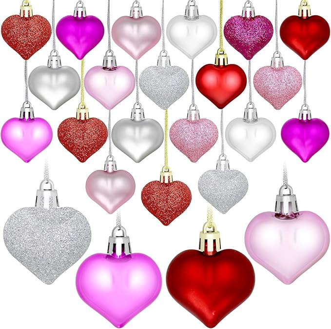 48PCS Heart Ornaments Valentine Ornaments for Tree Decorations, Valentines Day Heart Decorations (4 Colors)