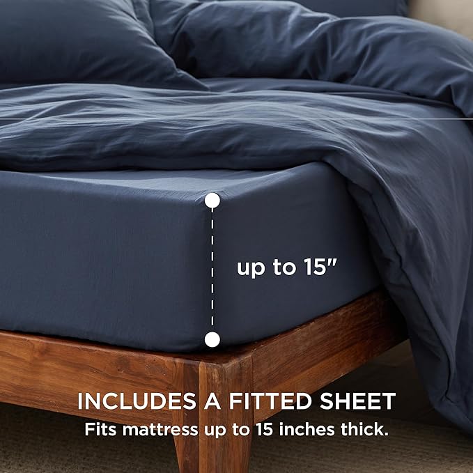 Bedsure Duvet Cover King Size with Fitted Sheet - 4 Pieces Prewashed Polyester Extra Soft Bedding Set, Includes 1 Duvet Cover 104x90 Inches with Zipper Closure, 2 Pillow Shams, 1 Fitted Sheet, Navy